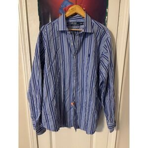Polo Ralph Lauren Mens XXL Blue White Striped Long Sleeve Button Down Shirt